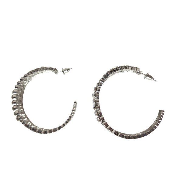Elegant Sparkling Rhinestone Silver Tone Hoop Earrings  Womens Costume Jewelry - Picture 2 of 3